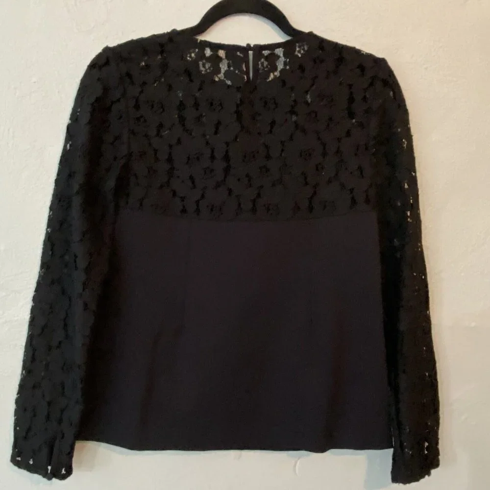 Boden Black Partial Lace Top Long Sleeve Blouse 6 - Picture 2 of 7